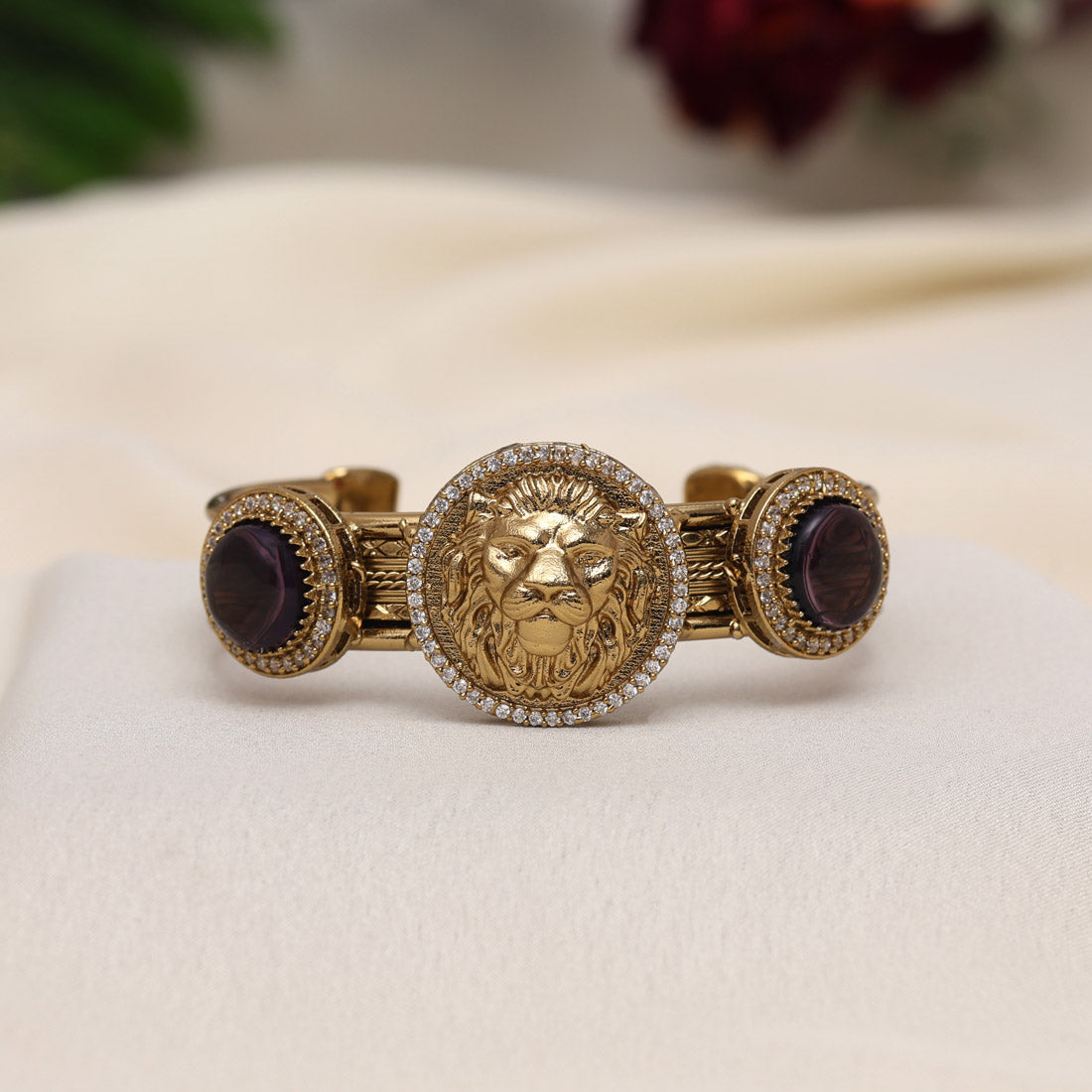 Purple Color Beautiful Handmade Handcuff Bracelets with Moissanite & Monalisa Stones Apala Polish on Brass Metal (ADB355PRP) - Preyans.com