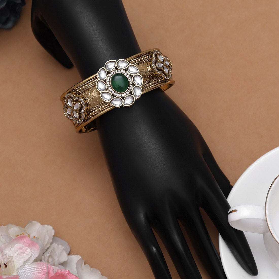 Stylish Green Color American Diamond Bracelet With Fine Stone Detailing - Preyans.com
