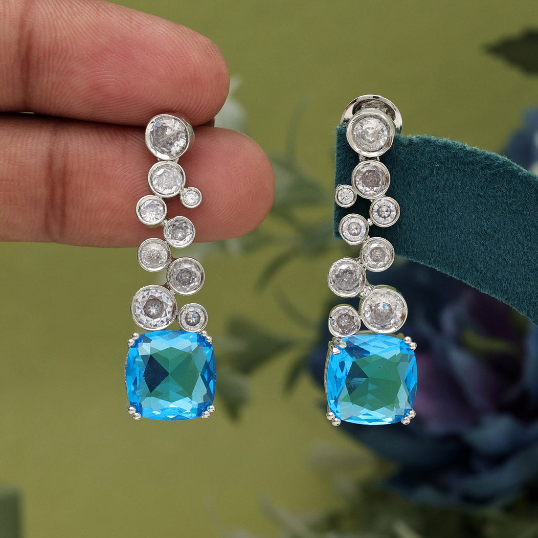 Firozi Color American Diamond Earrings (ADE531FRZ) - preyans.com