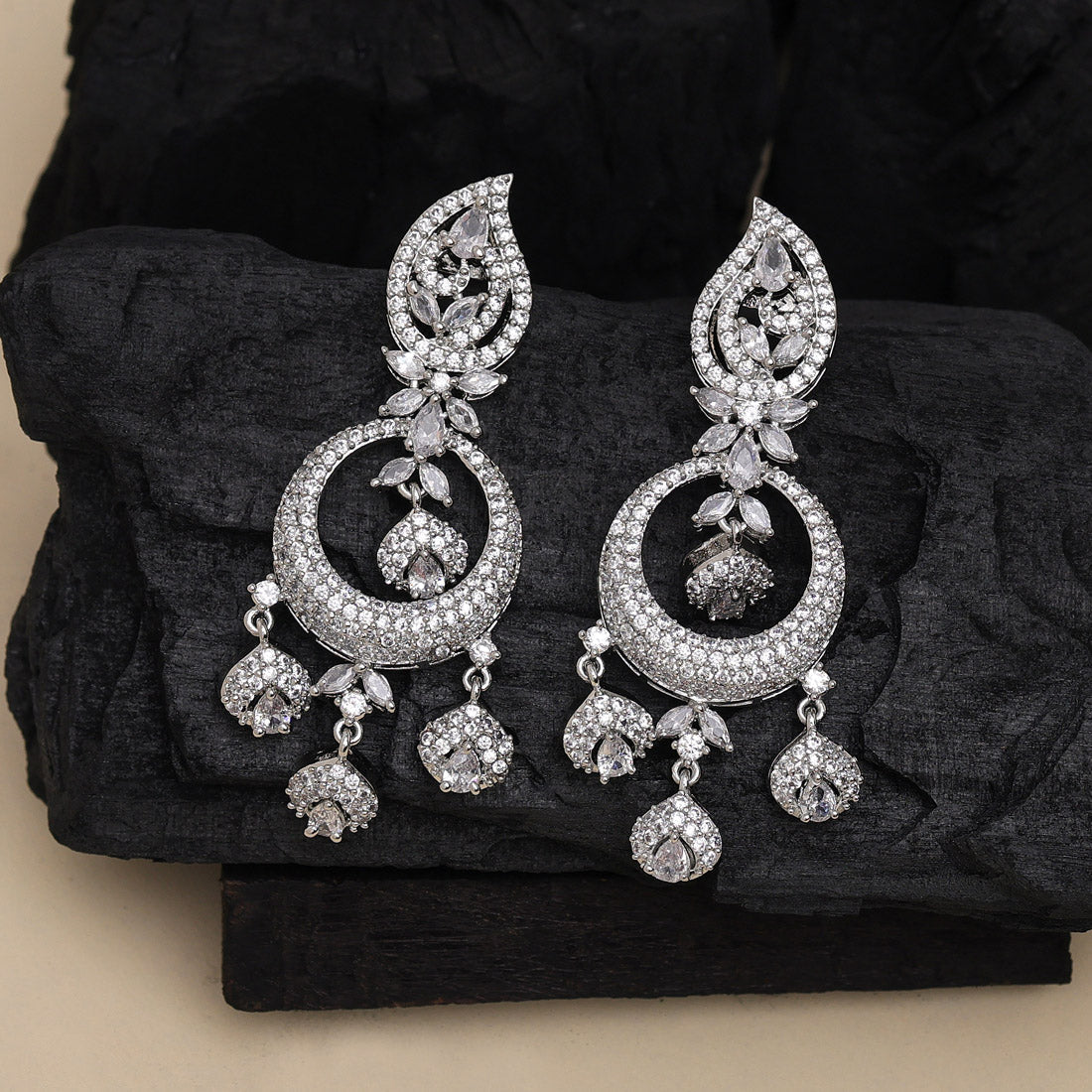 Silver Color American Diamond Earrings (ADE540SLV) - preyans.com