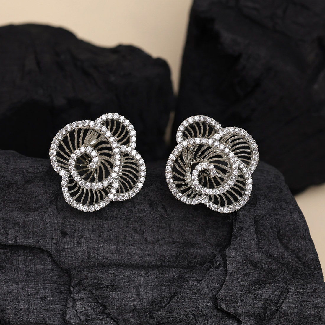 Silver Color American Diamond Earrings (ADE544SLV) - preyans.com