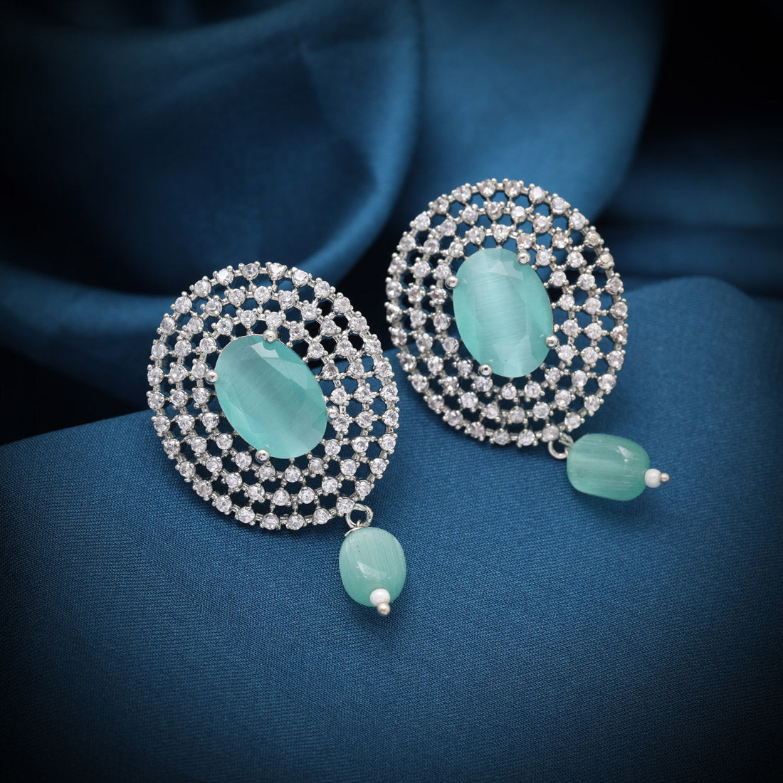 Pista Green Color American Diamond Earrings (ADE596PGRN) - preyans.com