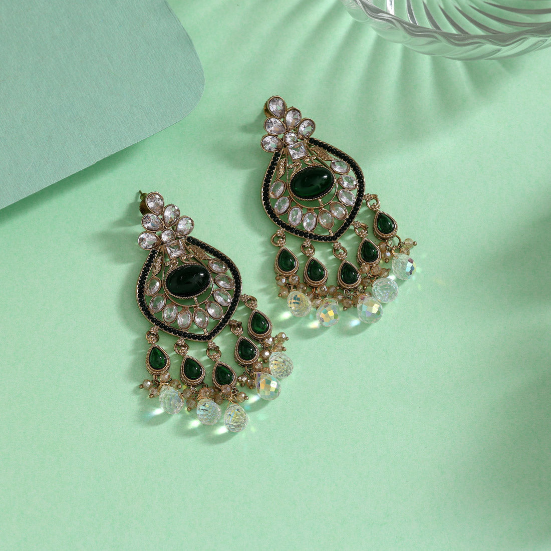Green Color American Diamond Earrings (ADE620GRN) - Preayans.com