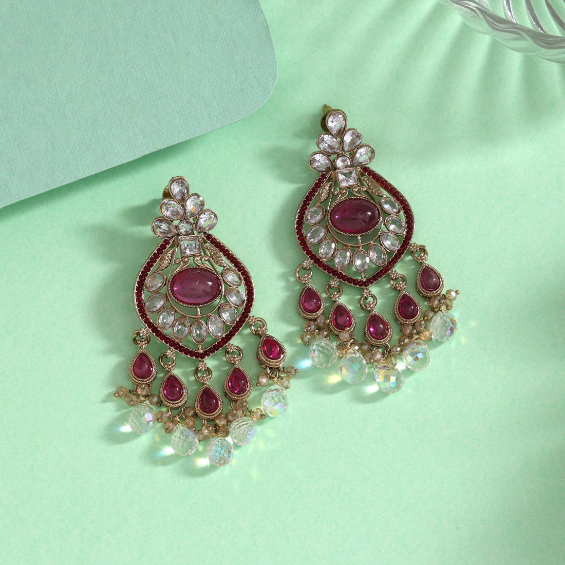 Rani Color American Diamond Earrings (ADE620RNI) - Preayans.com