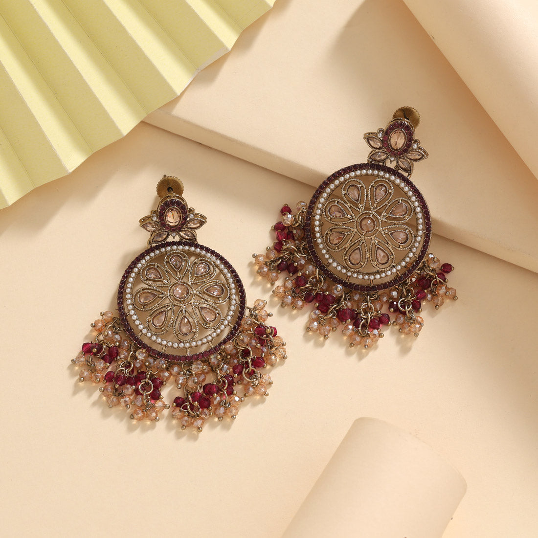 Magenta Color American Diamond Earrings (ADE622MNT) - Preayans.com