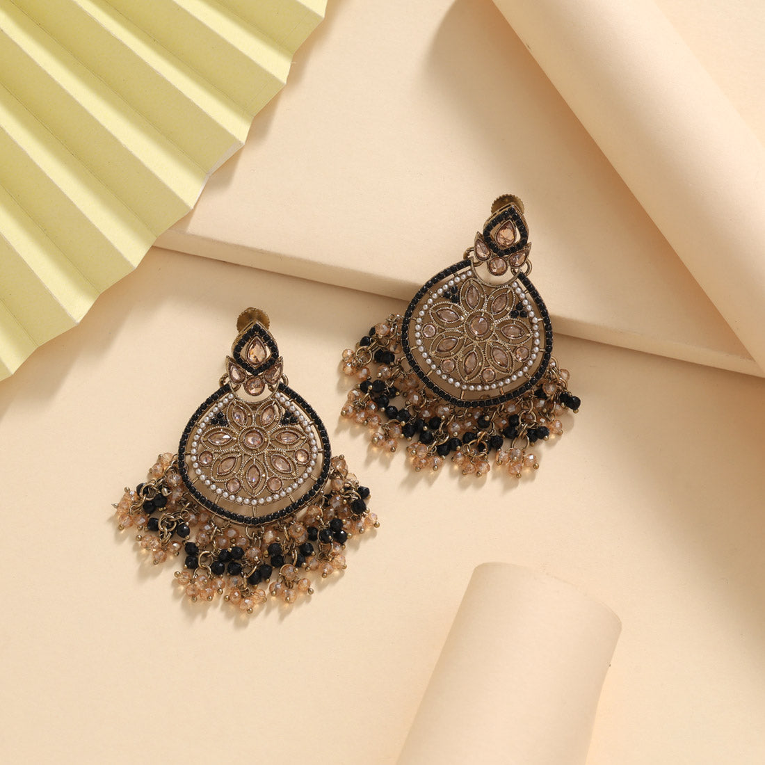 Black Color American Diamond Earrings (ADE623BLK) - Preayans.com