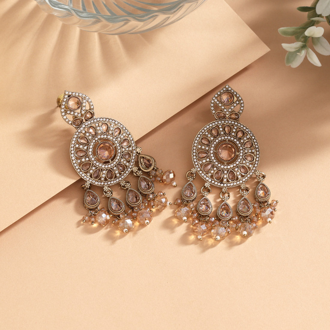 Gold Color American Diamond Earrings (ADE625GLD) - Preayans.com