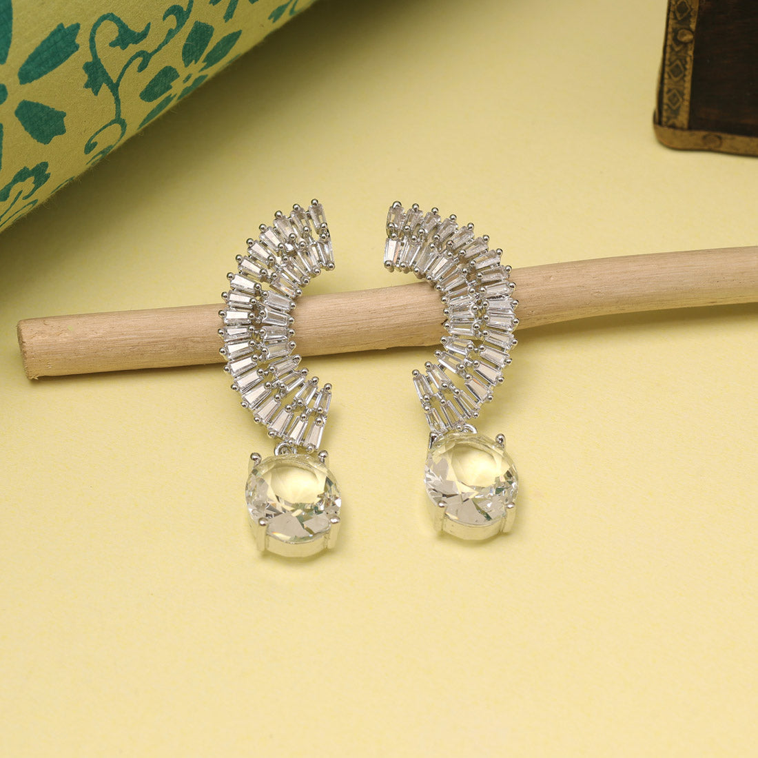 Silver Color American Diamond Earrings For Elegant Party Wear Dressing - Preyans.com