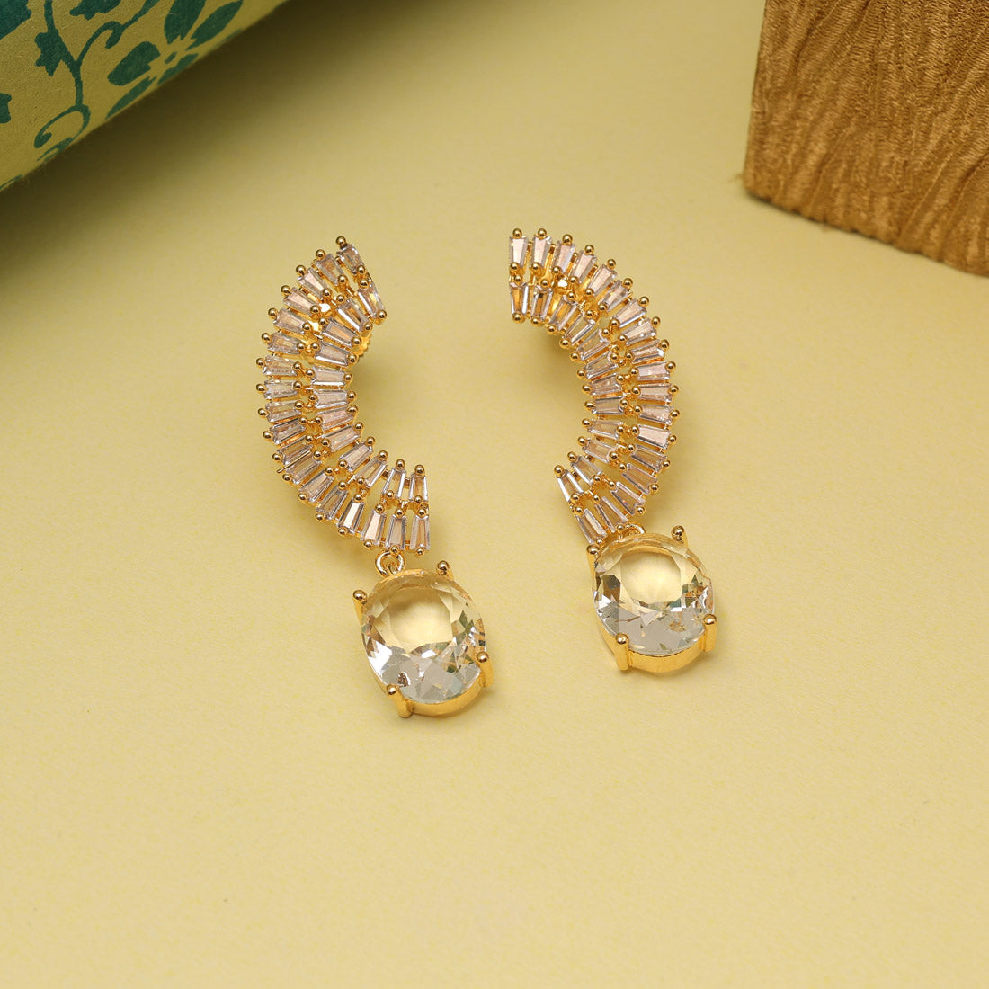 White Color American Diamond Earrings With Glamorous Sparkle For Events - Preyans.com