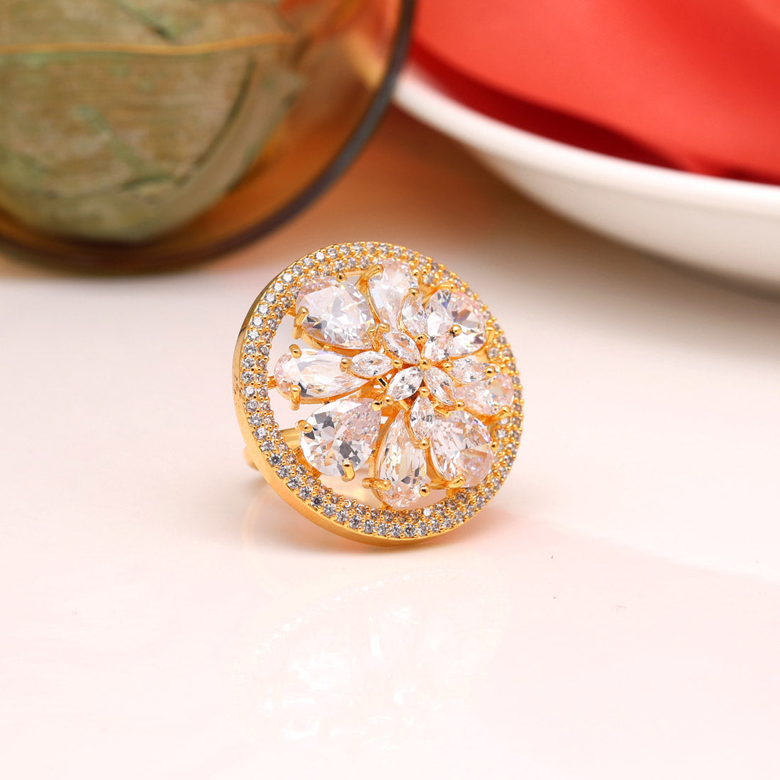 White Color American Diamond Finger Ring (ADR503WHT) - preyans.com