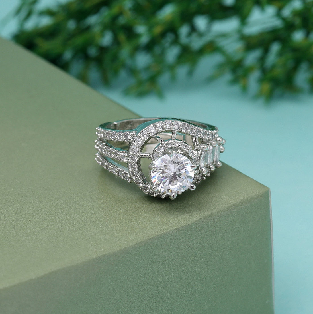 Silver Color American Diamond Finger Ring (ADR580SLV) - preyans.com