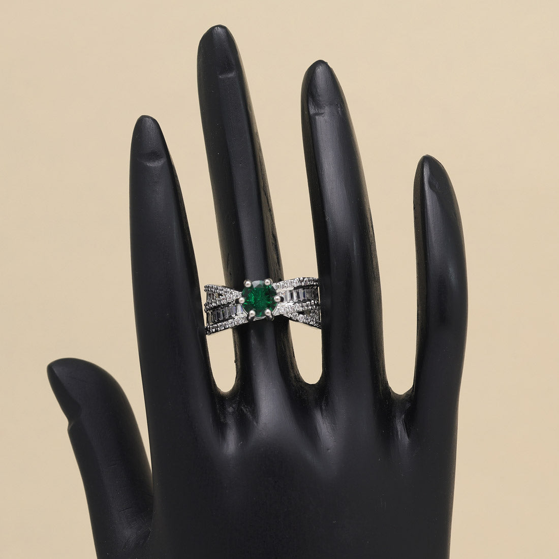 Green Color American Diamond Finger Ring (ADR584GRN) - preyans.com