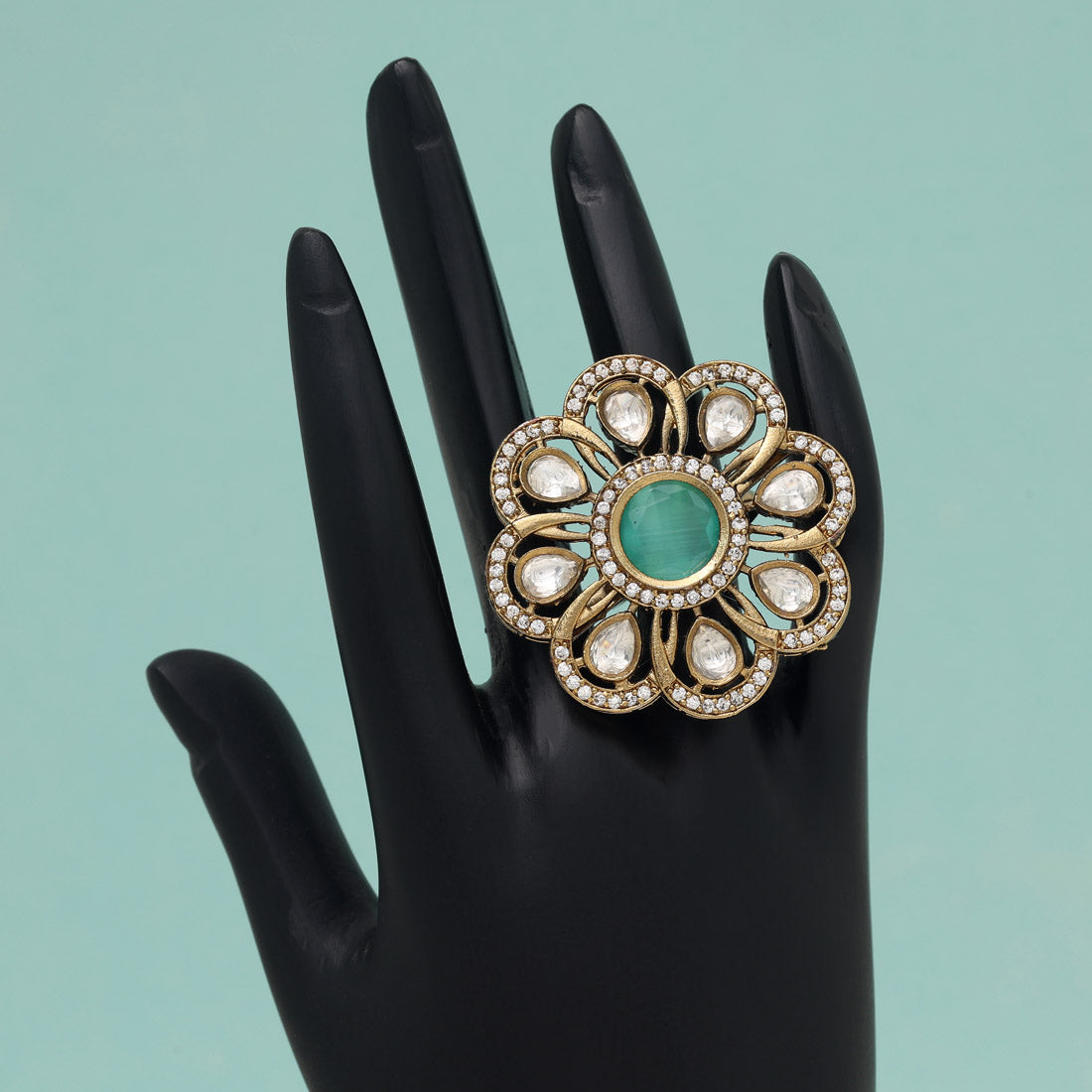 Pista Green Color American Diamond Finger Ring (ADR618PGRN) - preyans.com