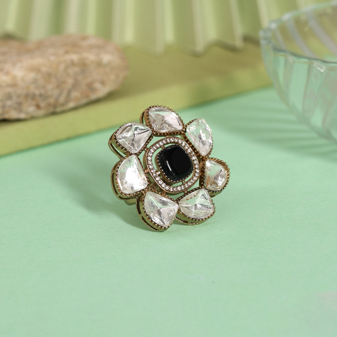 Black Color Handmade Premium Quality Brass Metal Moissanite Stone Jaipur Fiinger Rings (ADR623BLK) - Preyans.com