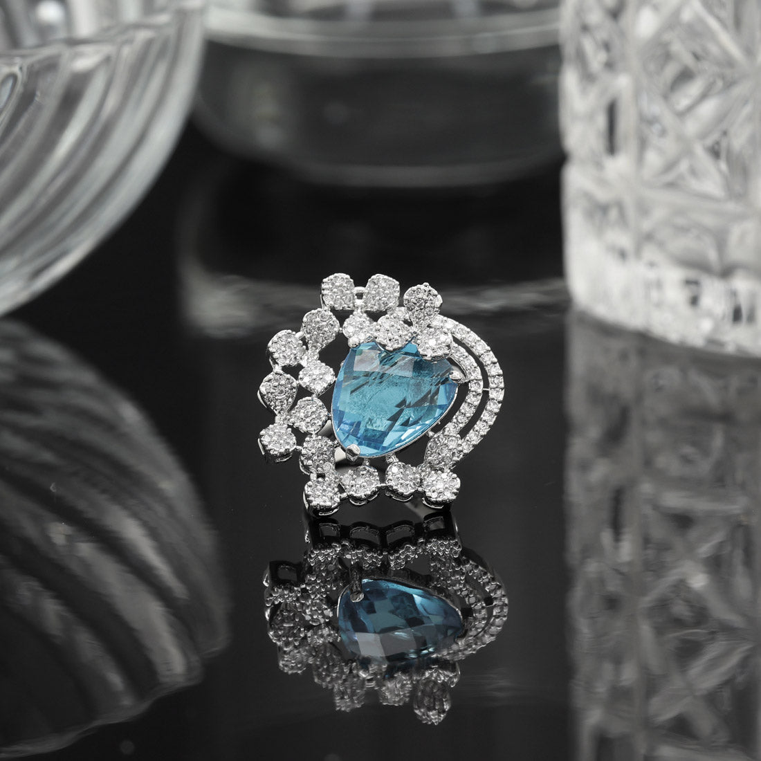 Firozi Color American Diamond Finger Ring - Preyans.com