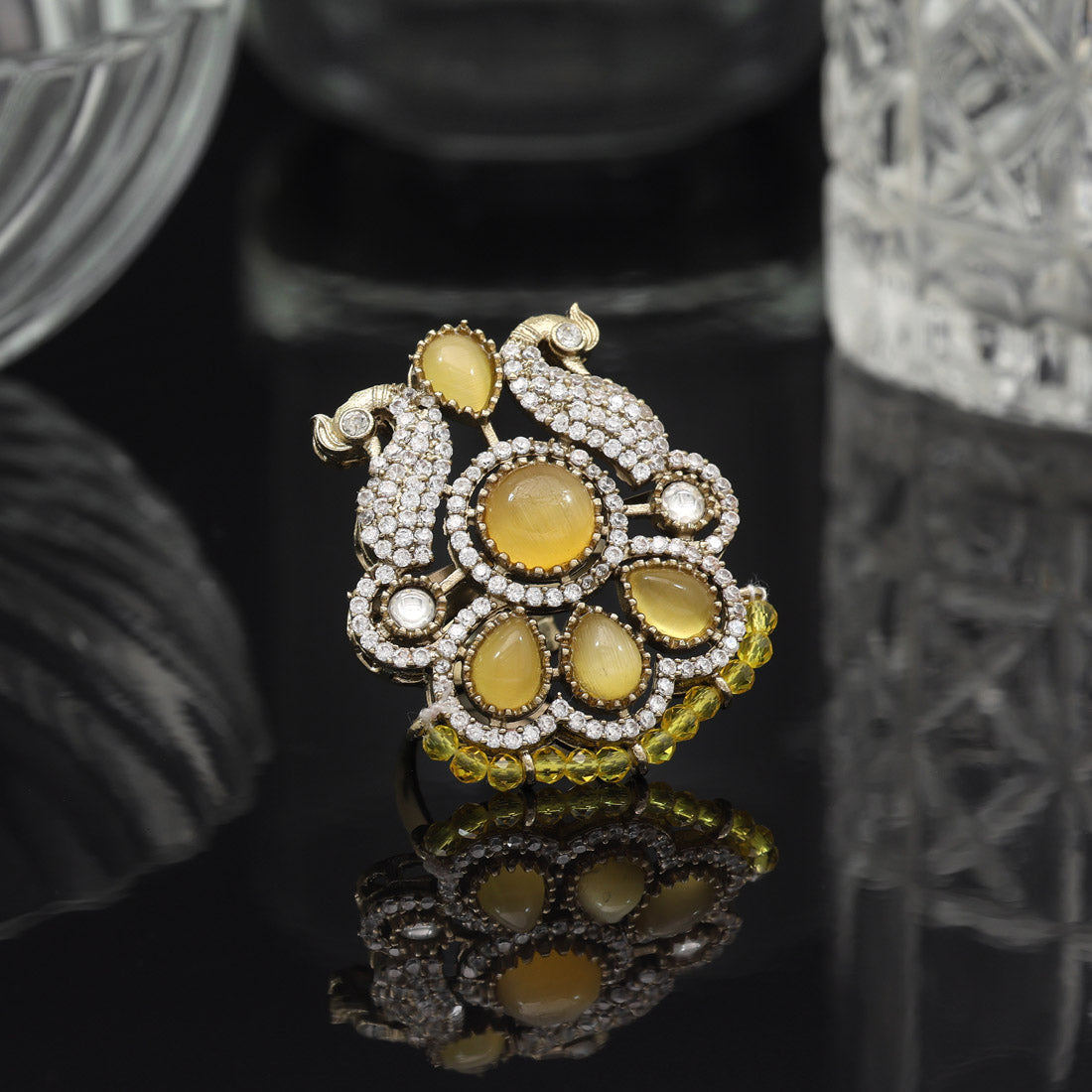 Yellow Color American Diamond Finger Ring - Preyans.com