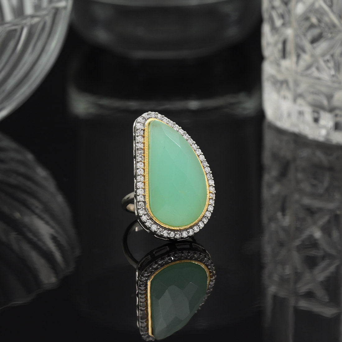 Pista Green Color American Diamond Finger Ring - Preyans.com