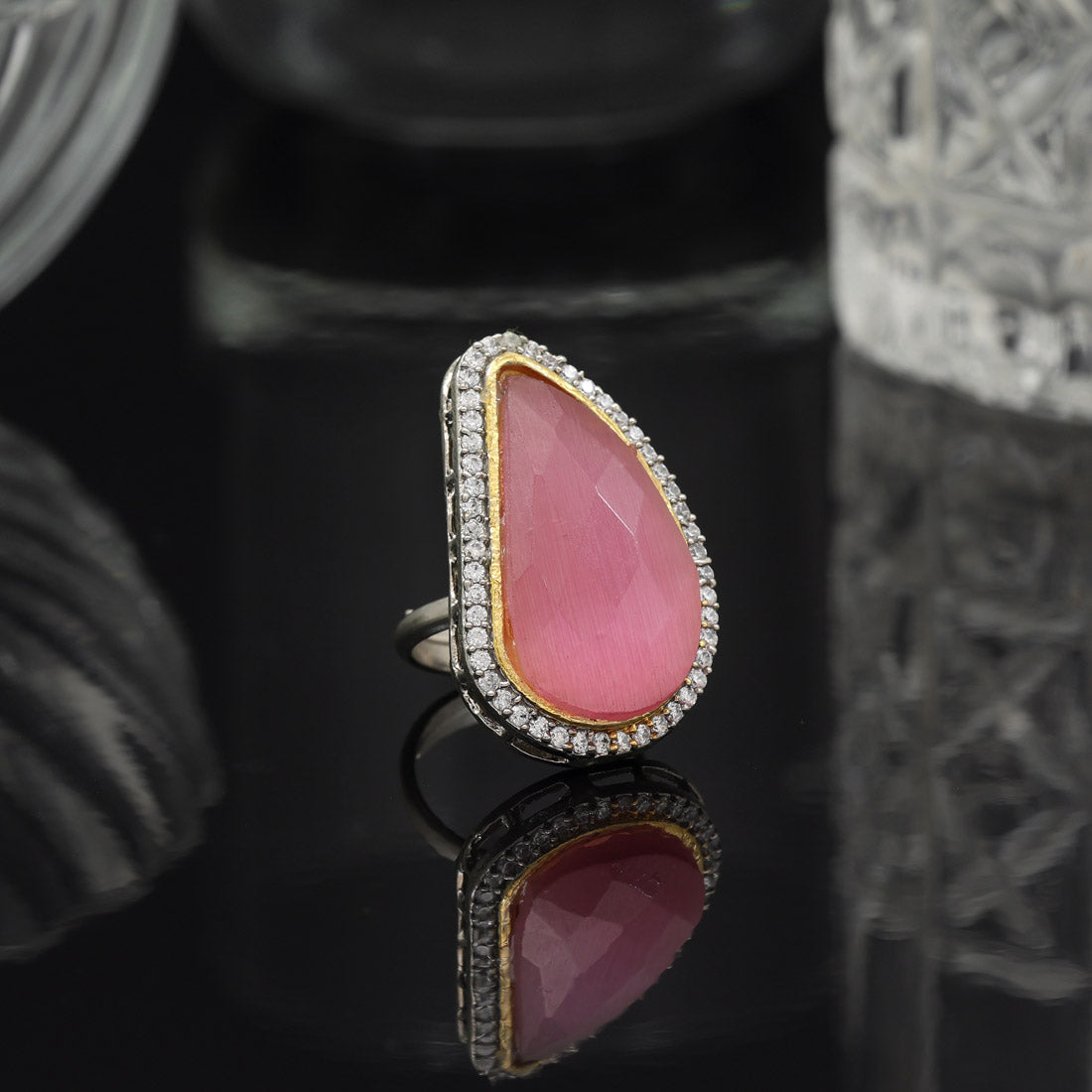 Pink Color American Diamond Finger Ring - Preyans.com