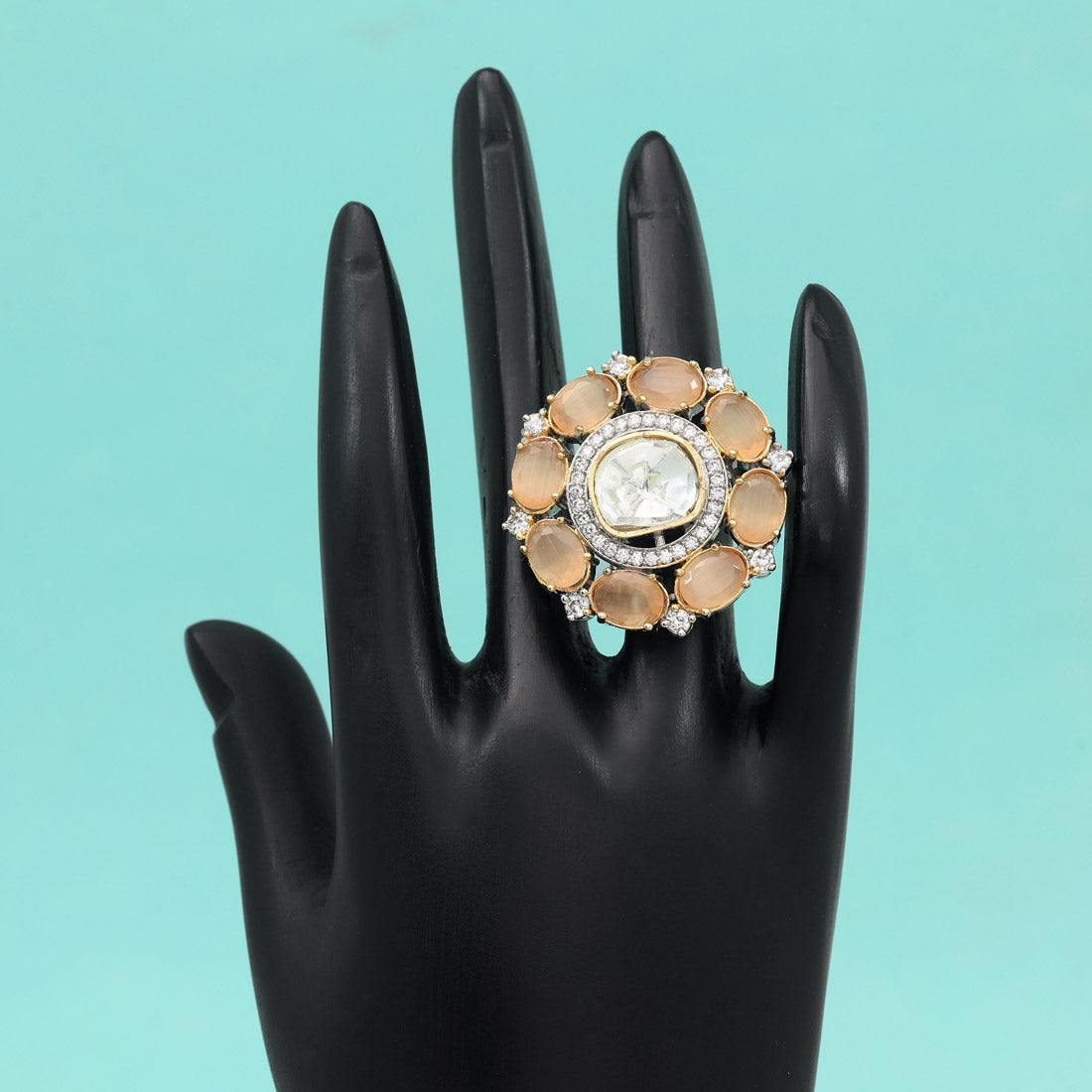 Peach Color American Diamond Finger Ring - Preyans.com