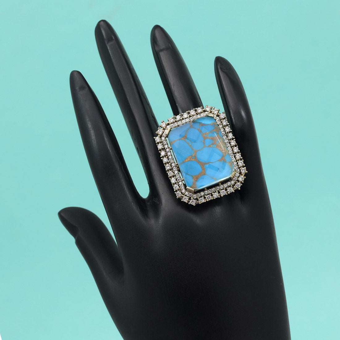 Sky Blue Color American Diamond Finger Ring - Preyans.com