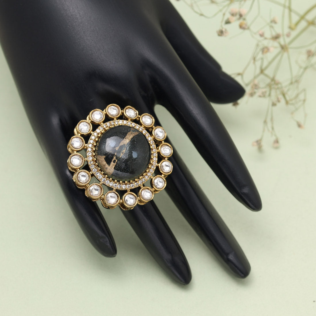 Black Color American Diamond Finger Ring - Preyans.com