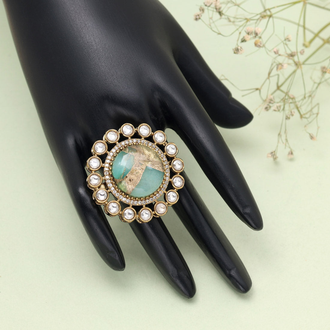 Pista Green Color American Diamond Finger Ring - Preyans.com