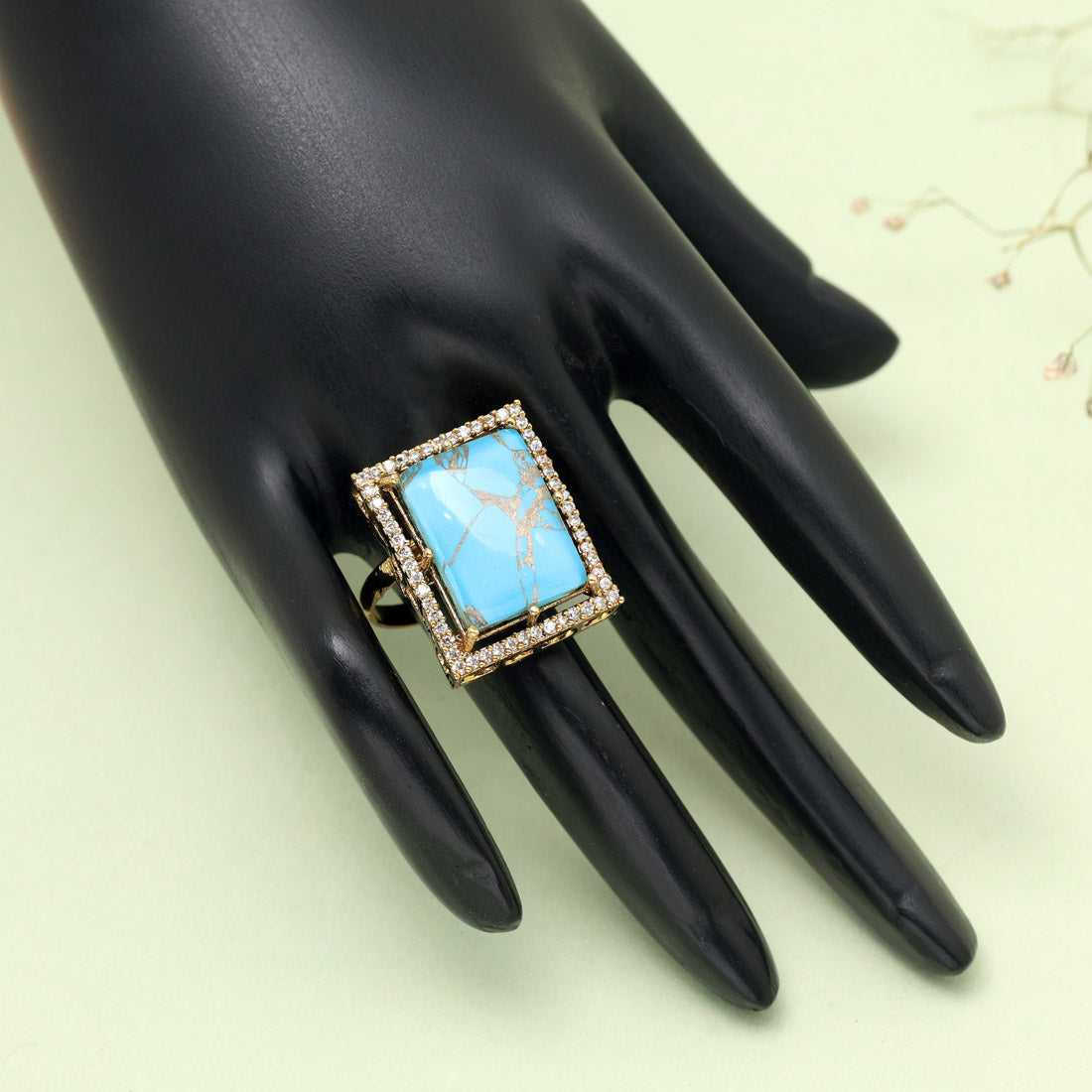 Firozi Color American Diamond Finger Ring - Preyans.com