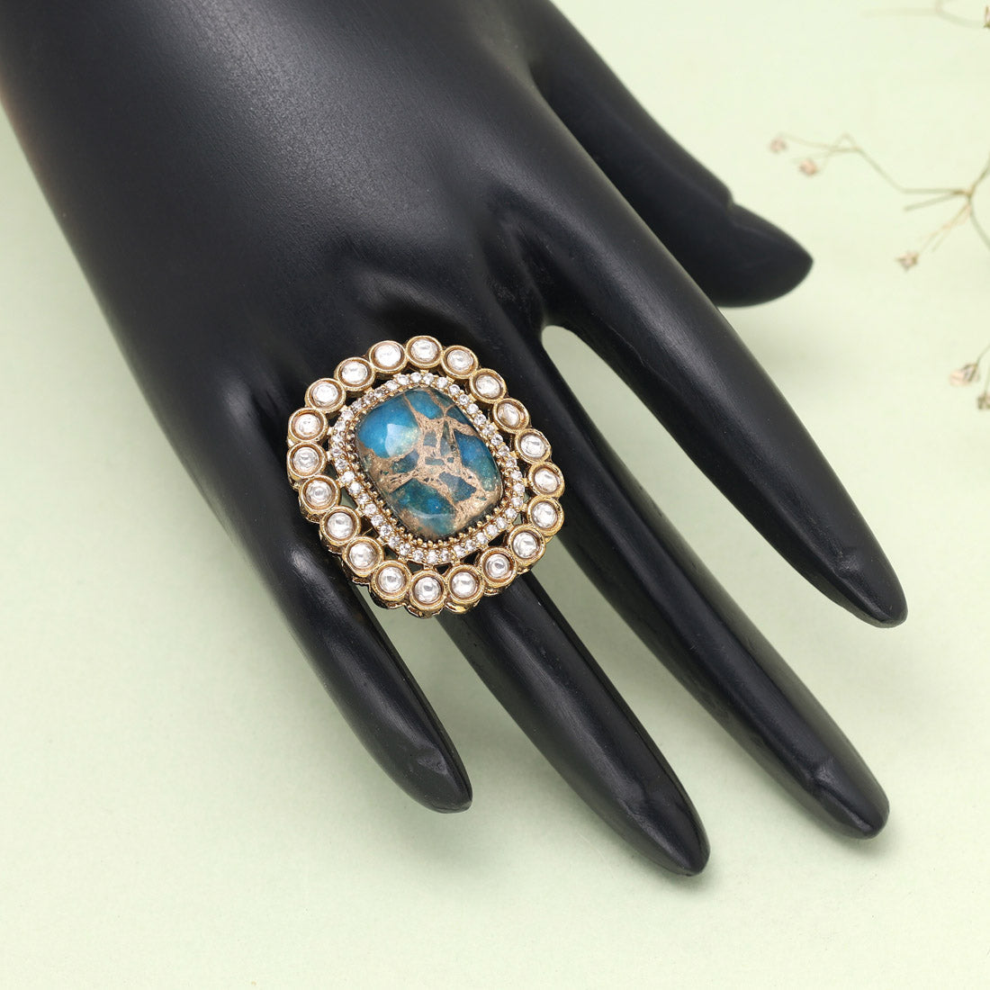 Firozi Color American Diamond Finger Ring - Preyans.com