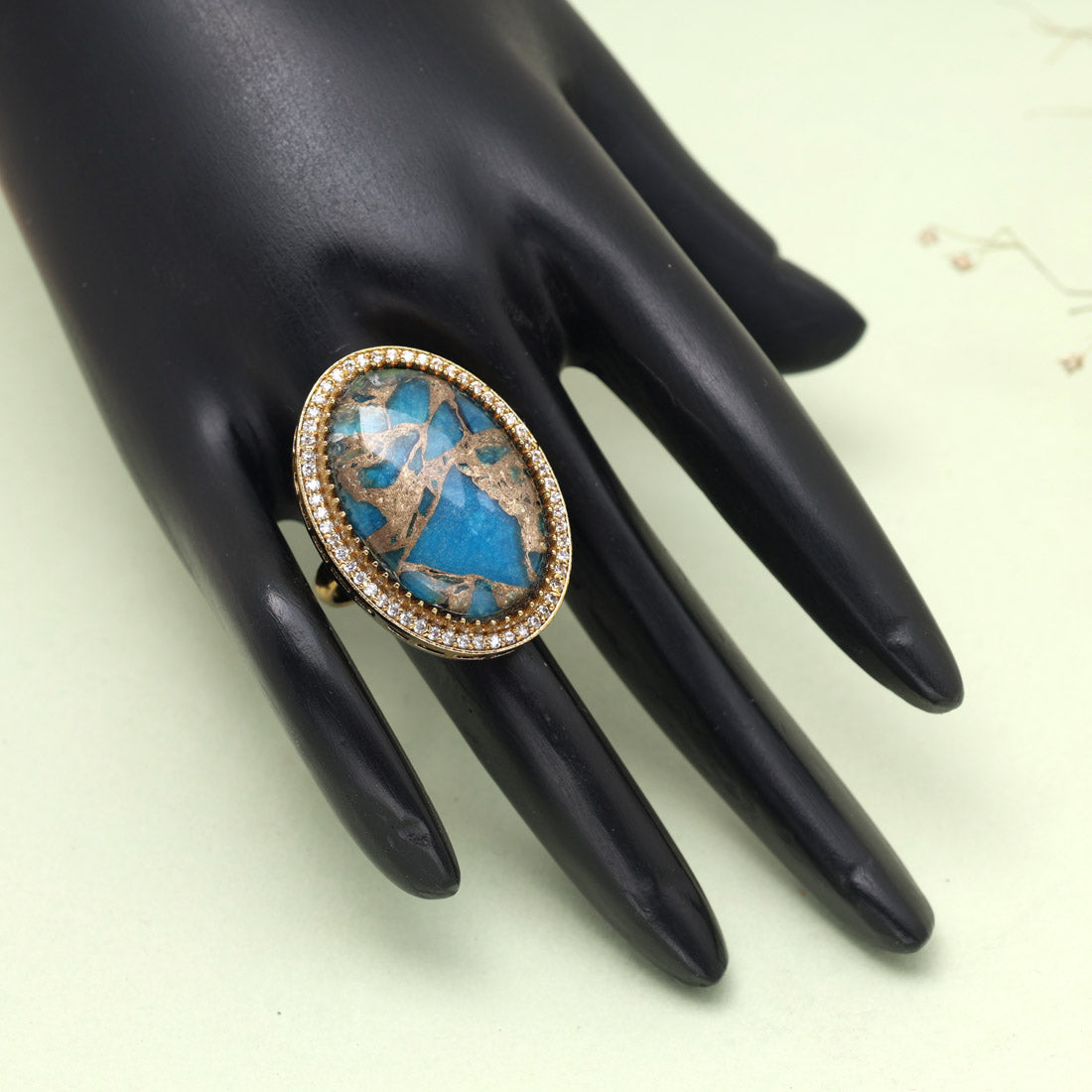 Turquoise Blue Color American Diamond Finger Ring - Preyans.com
