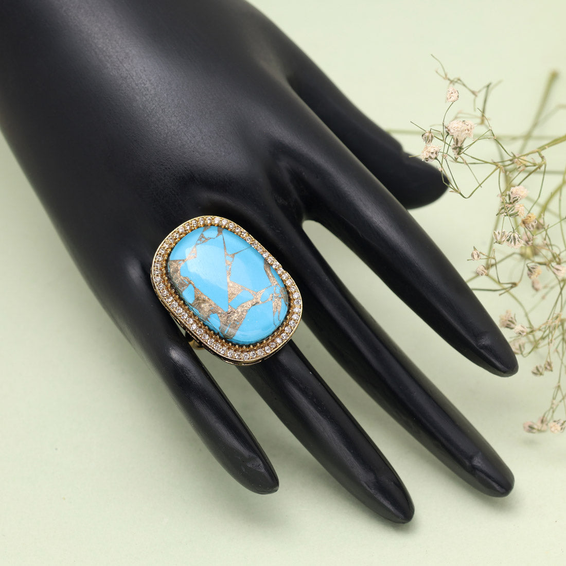 Firozi Color American Diamond Finger Ring - Preyans.com