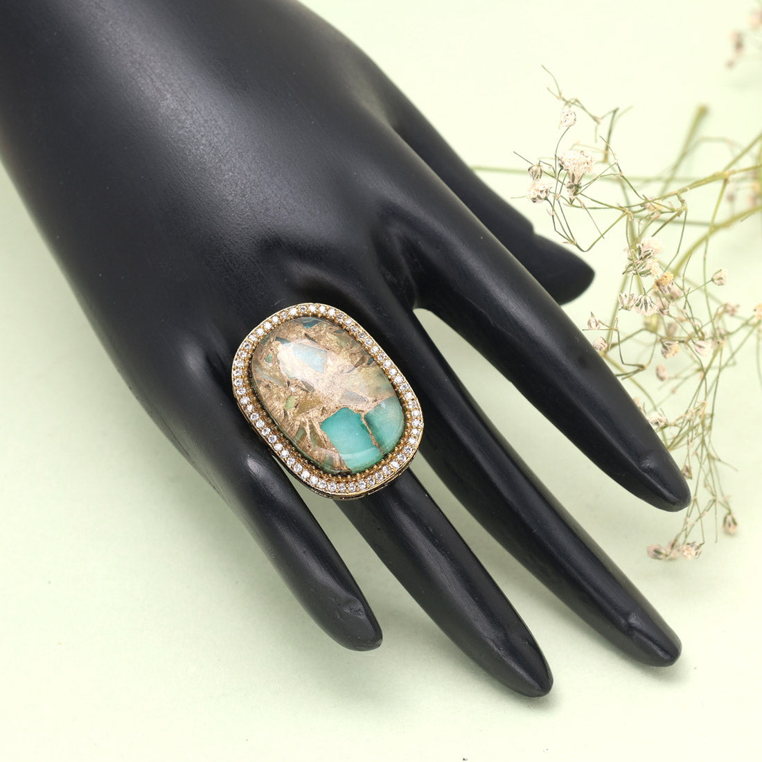 Pista Green Color American Diamond Finger Ring - Preyans.com