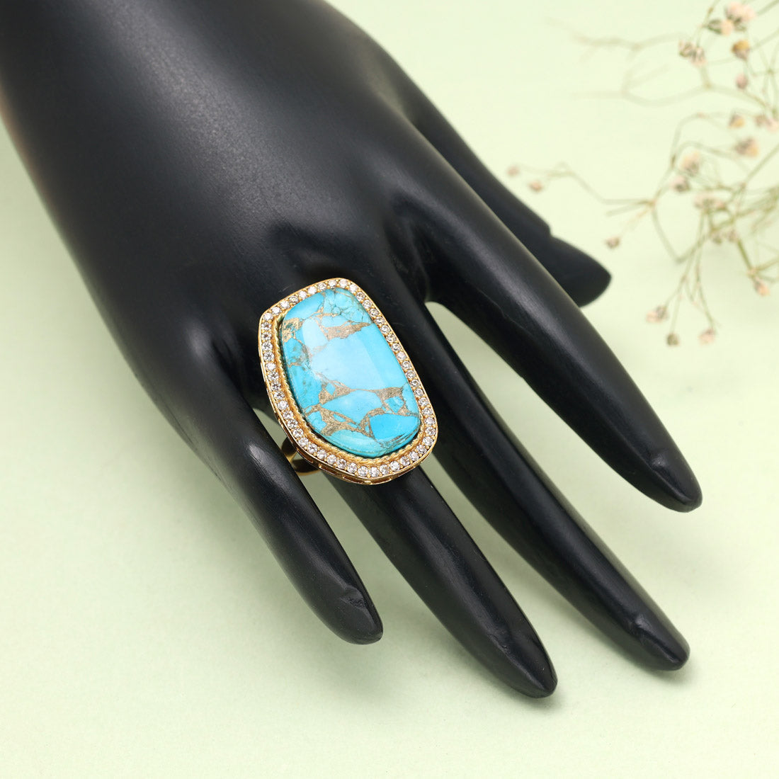 Firozi Color American Diamond Finger Ring - Preyans.com