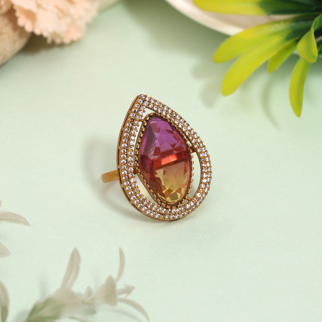 Stunning Purple Color American Diamond Finger Ring For Special Occasions - Preyans.com