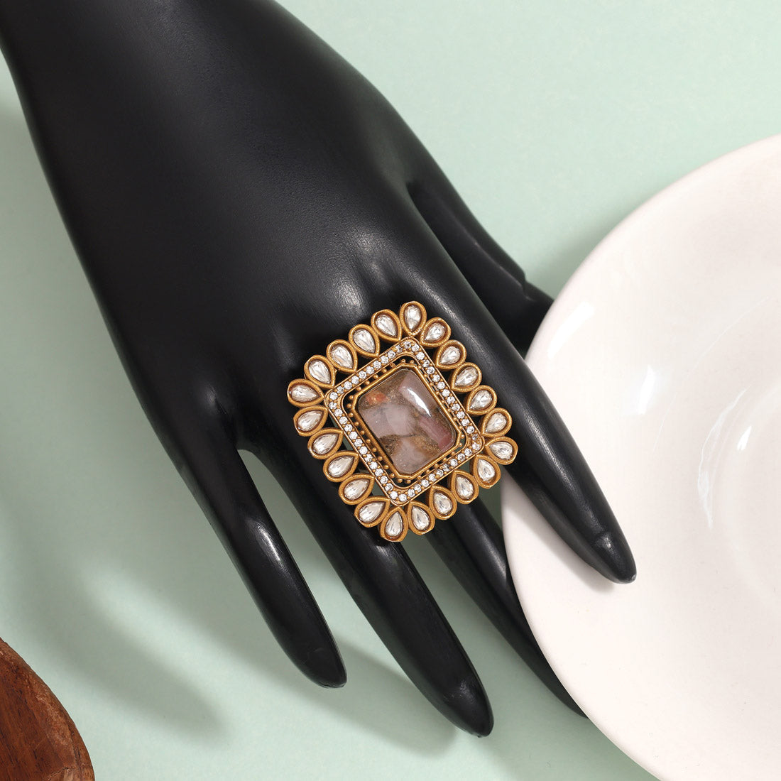 Soft Pink Color American Diamond Finger Ring With Sparkling Stone Design - Preyans.com