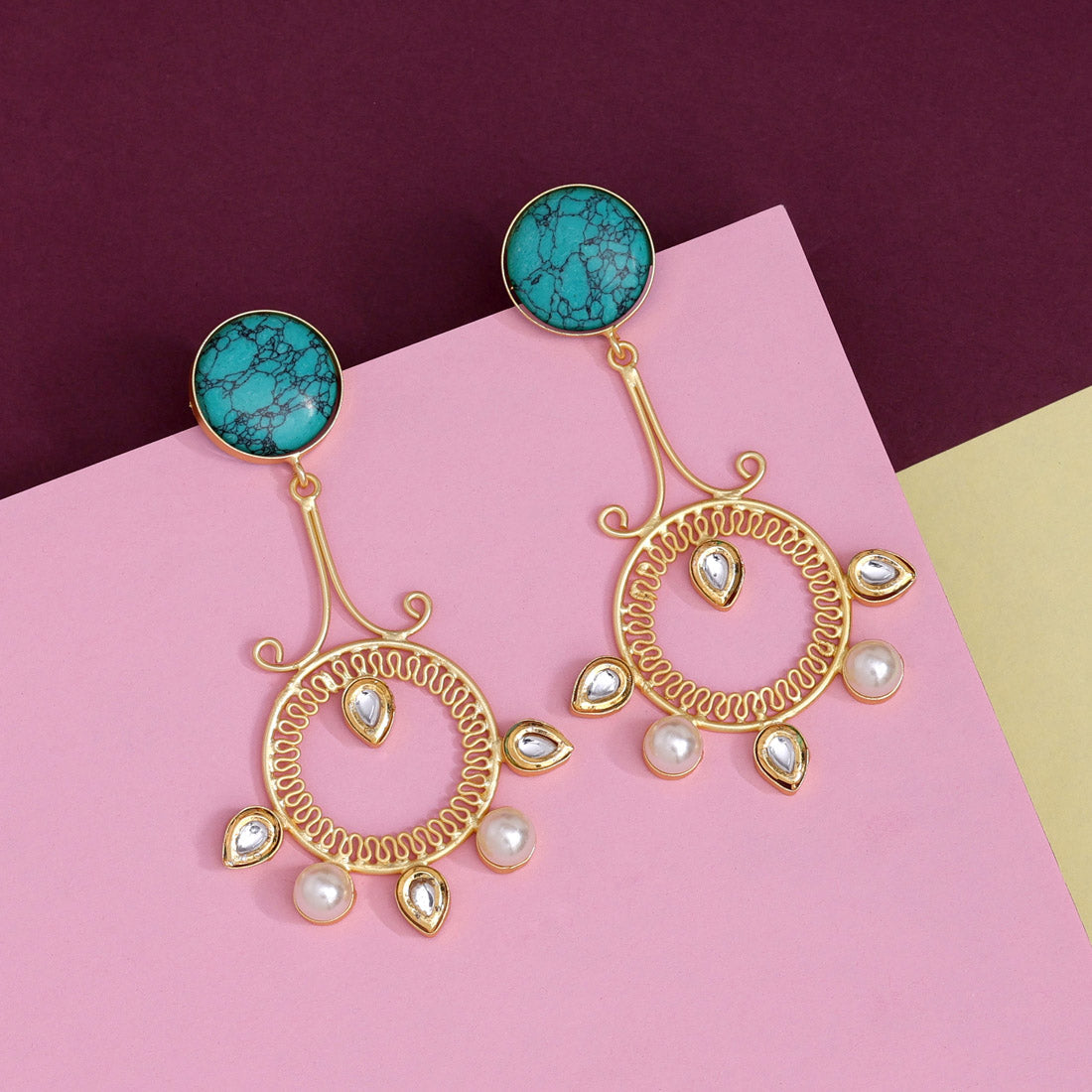 Aqua Green Color Amrapali Earrings (AMPE417BT) - preyans.com