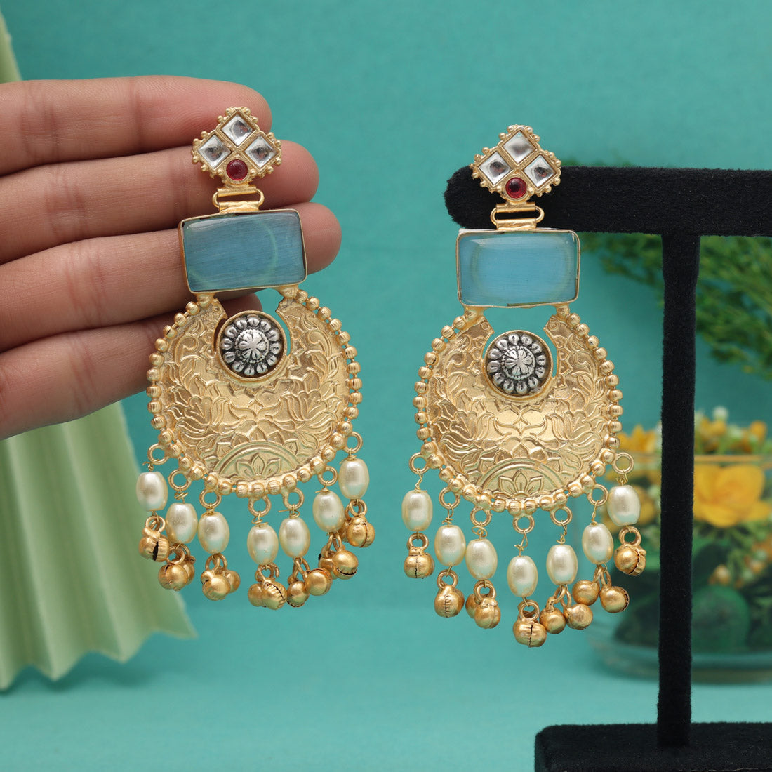 Sky Blue Color Amrapali Earrings (AMPE449SBLU) - Preyans.com