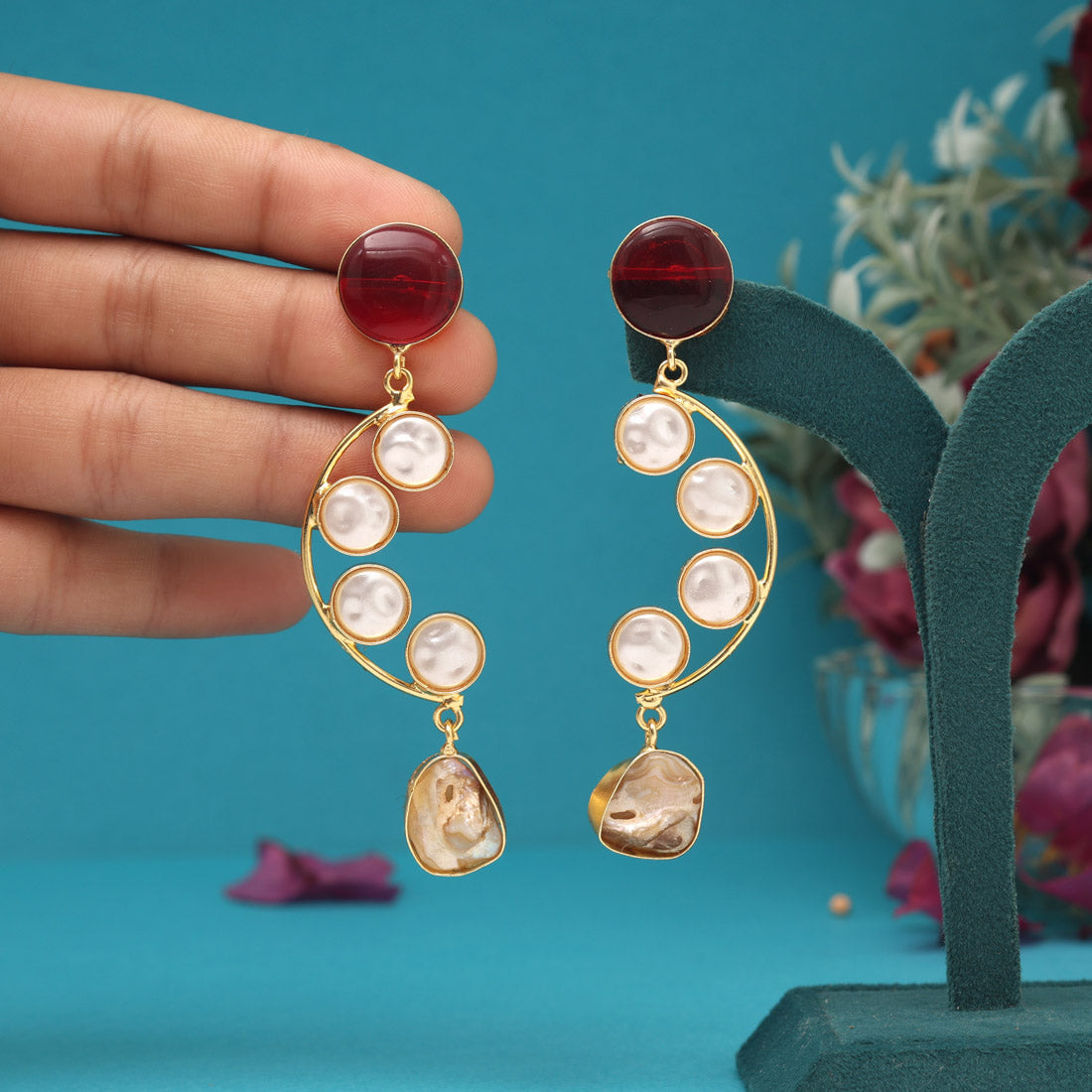 Maroon Color Amrapali Earrings - Preyans.com