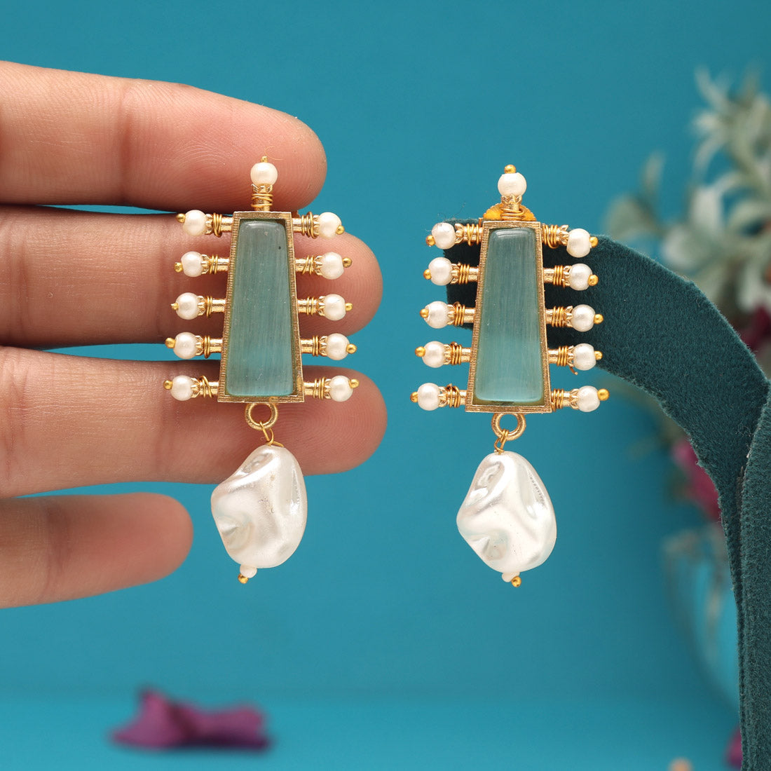 Sky Blue Color Amrapali Earrings - Preyans.com