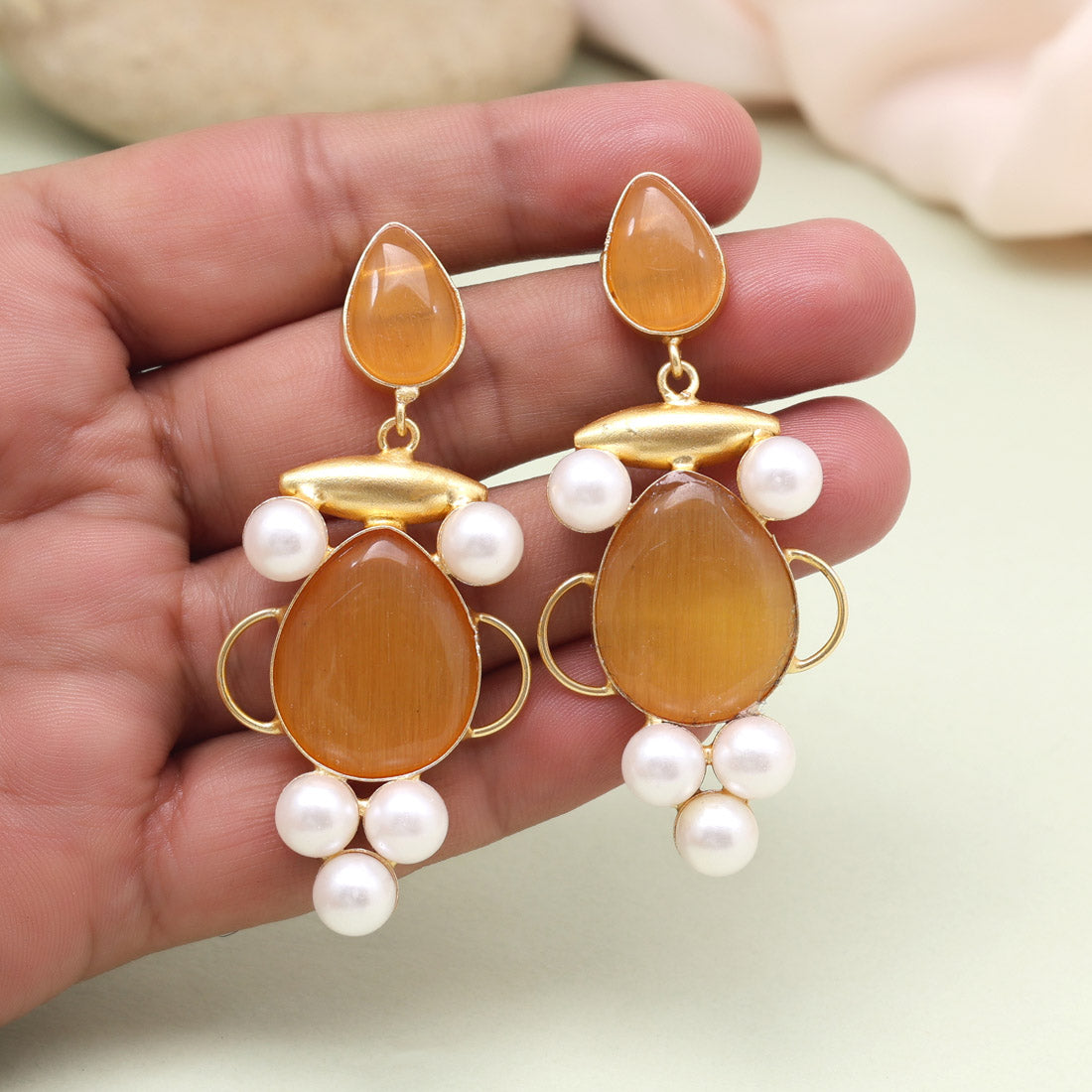 Warm Mustard Yellow Color Amrapali Earrings - Preyans.com