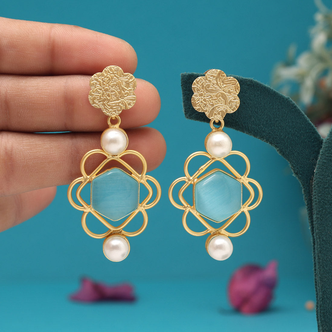 Sky Blue Color Amrapali Earrings - Preyans.com