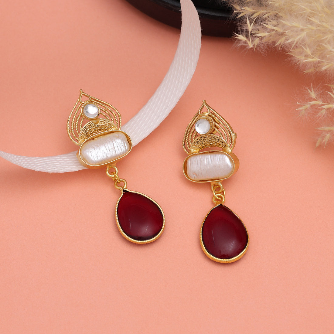 Maroon Color Amrapali Earrings - Preyans.com