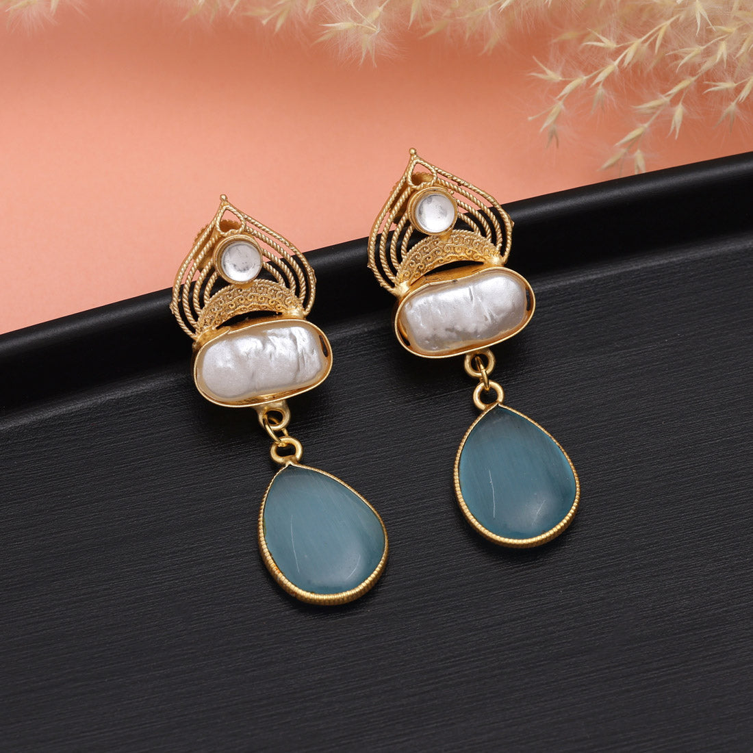Sky Blue Color Amrapali Earrings - Preyans.com