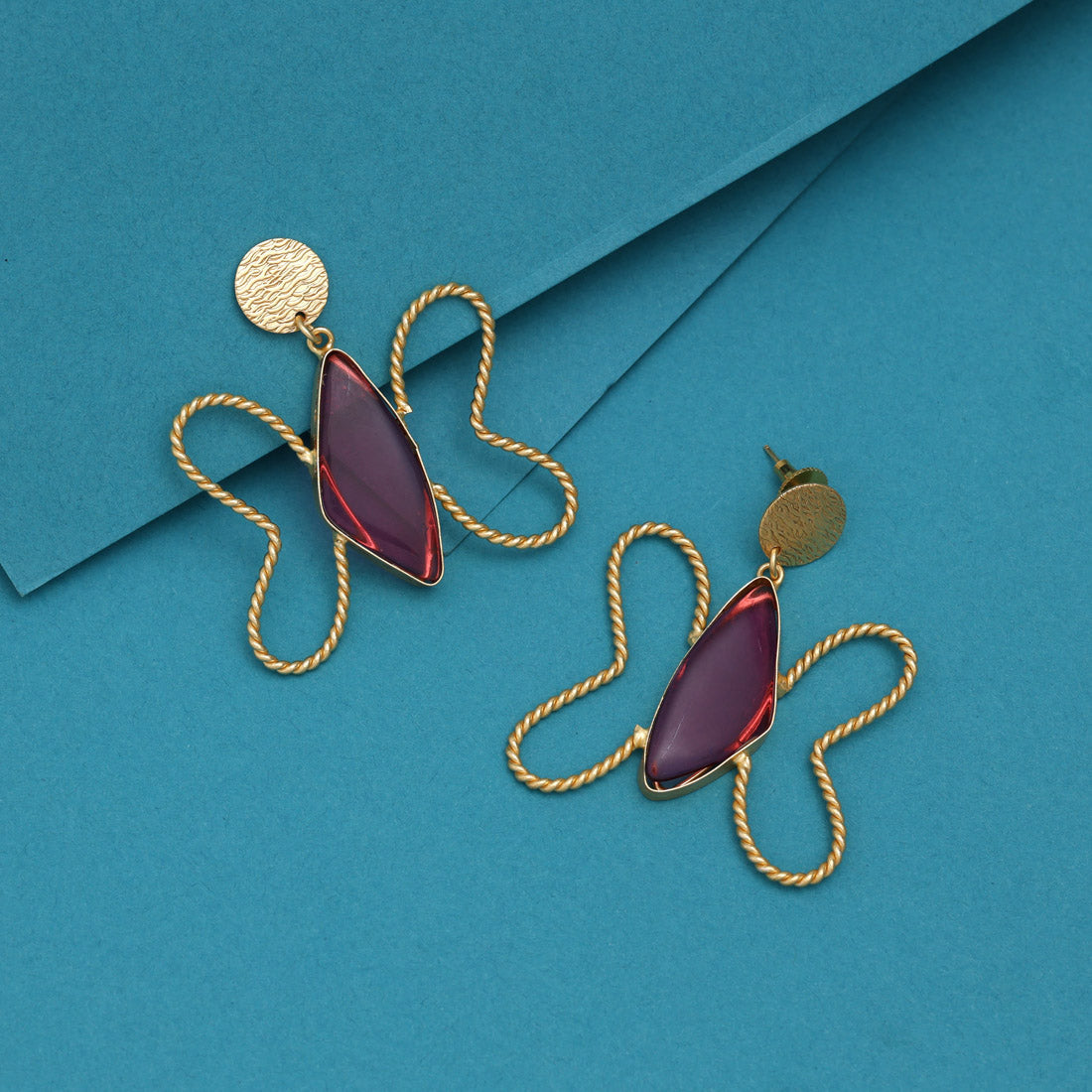 Magenta Color Butterfly Design Amrapali Earrings - Preyans.com