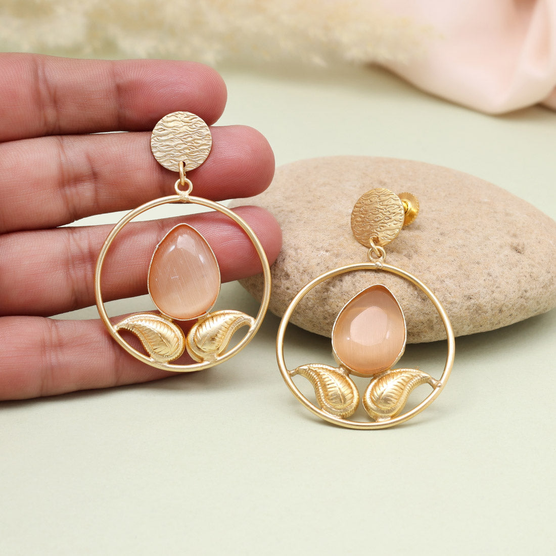 Delicate Peach Color Amrapali Earrings - Preyans.com