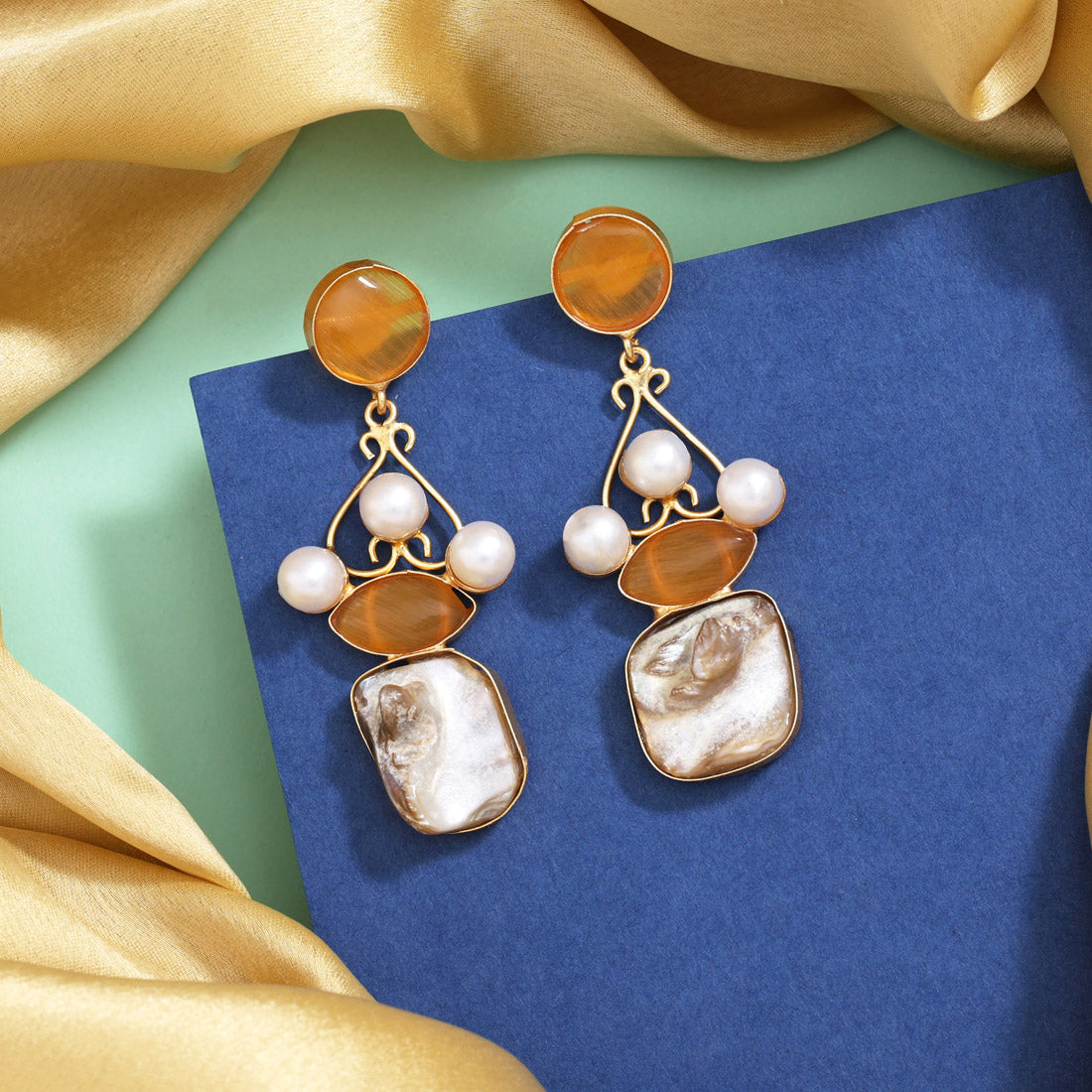 Radiant Mustard Yellow Color Amrapali Earrings - Preyans.com