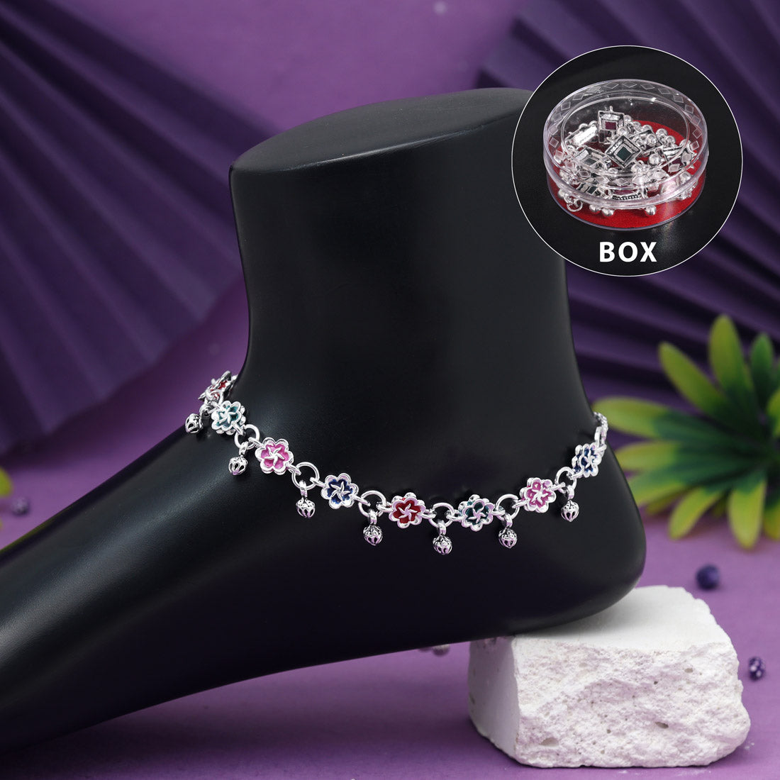 Multi Color Meena Work Anklets (ANK1183MLT) - Preyans.com