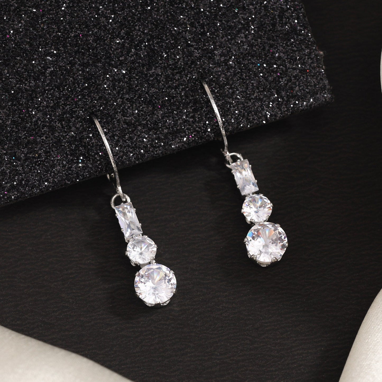 Radiant Silver Color Antique Stone Earrings With Timeless Victorian Influence - Preyans.com