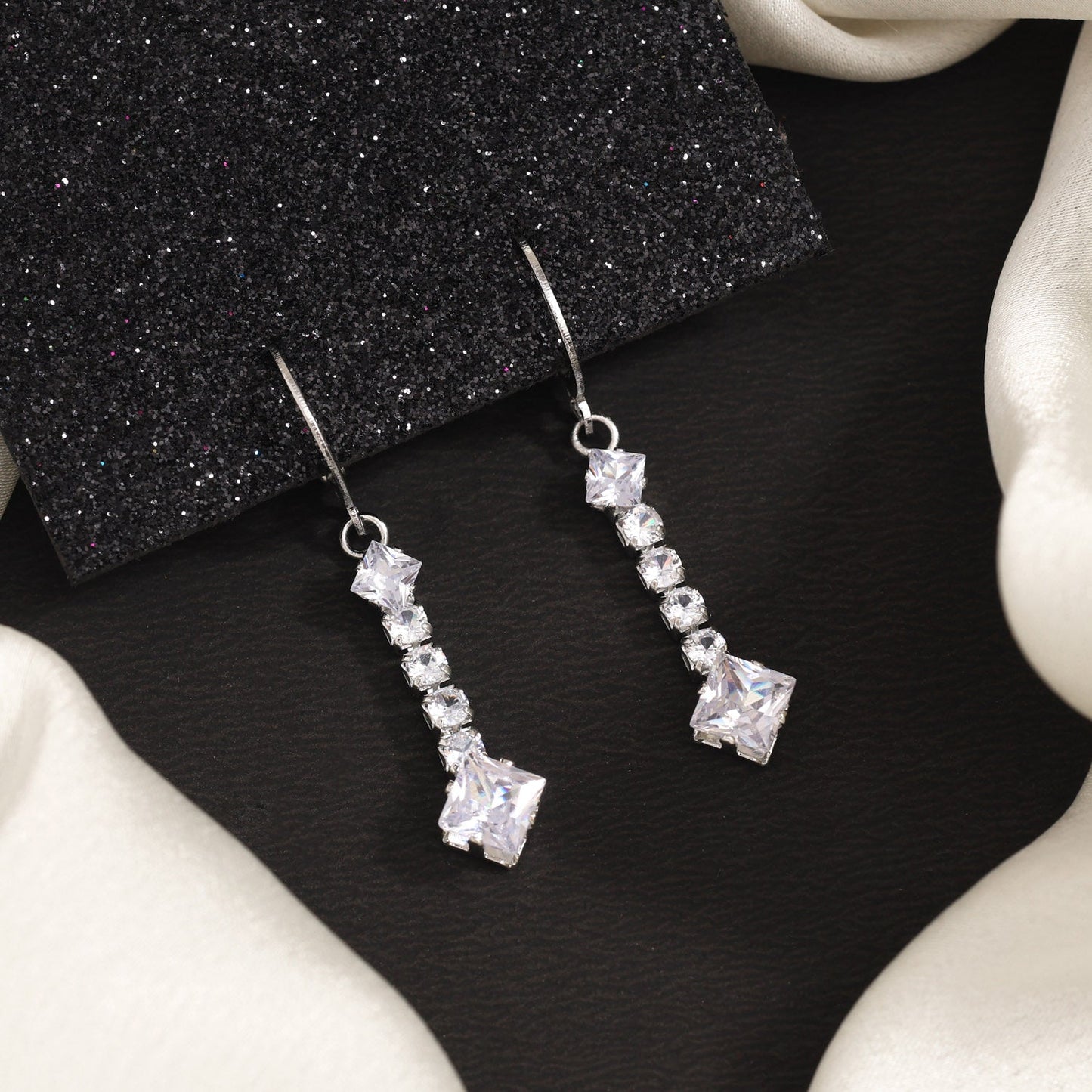 Hand-Finished Silver Color Antique Stone Earrings For A Regal Look - Preyans.com