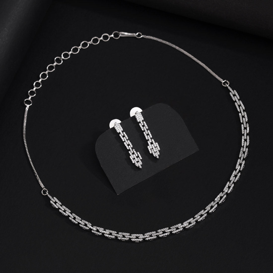 Silver Color American Diamond Necklaces Set (CZN1036SLV) - Preyans.com