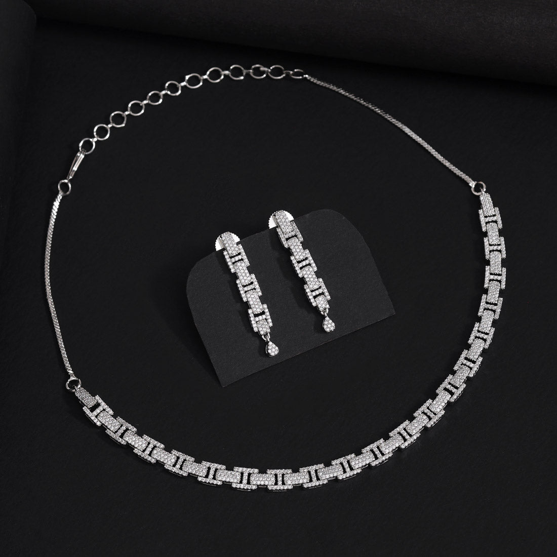 Silver Color American Diamond Necklaces Set (CZN1043SLV) - Preyans.com